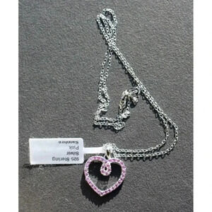 NEW Heart Pink Sapphire 925 Solid Sterling Silver Pendant & Necklace
